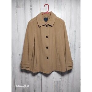 Lands End Wool Cashmere Coat Womens 18W Pea Camel Tan Jacket